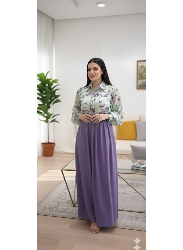 FULL JOY Stylish Two-piece set:Attractive long-Sleeved blouse and a wide skirt with distinctive details; Fashion Outfit. - Image 1